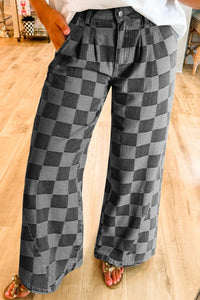 Selene Checkered Wide Leg Jeans with Pockets