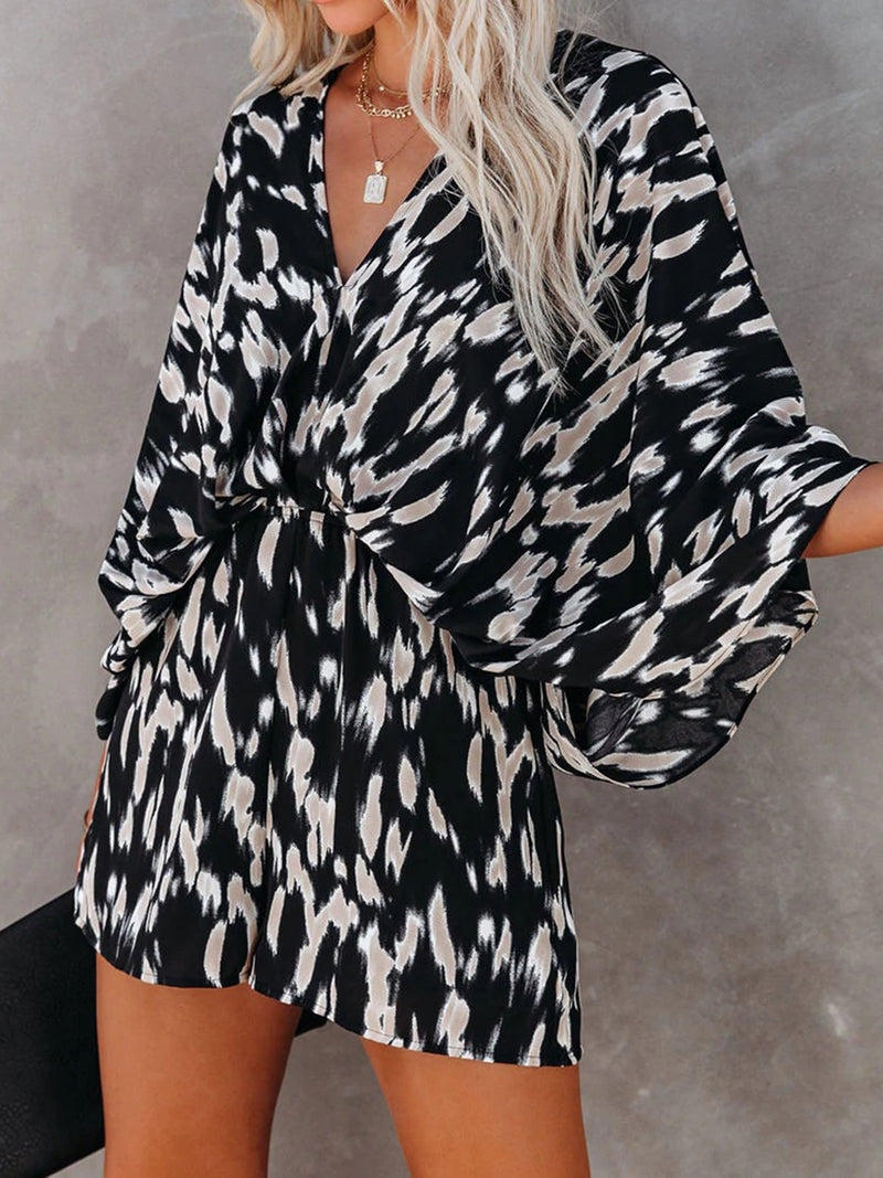 Monroe Tied Printed Kimono Sleeve Romper