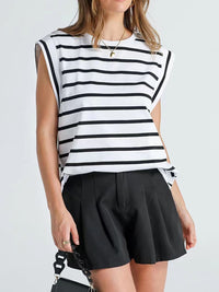 Melissa Striped Round Neck Cap Sleeve T-Shirt