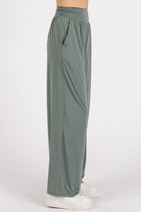 Brittany Stretch Banded Waist Wide Leg Pants with Pockets