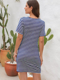 Raven Cutout Striped Round Neck Short Sleeve Dress