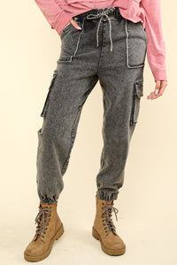 Khalani Washed Drawstring Jogger Cargo Jeans