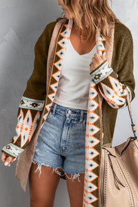 Autumn Geometric Open Front Long Sleeve Cardigan