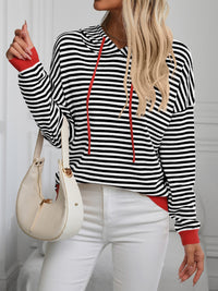 Lena Striped Long Sleeve Hooded Knit Top