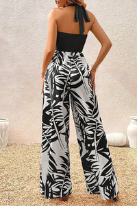 Havanna Printed Halter Wide Leg Jumpsuit