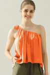 Bailey One Shoulder Bow Tie Strap Satin Silk Top