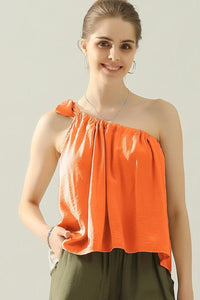 Bailey One Shoulder Bow Tie Strap Satin Silk Top