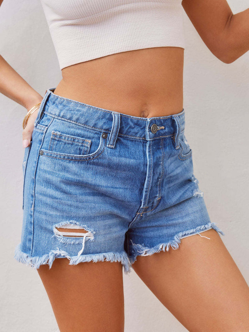 Ila Distressed Raw Hem Denim Shorts