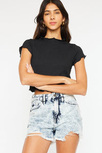 Kenia Distressed High Waist Denim Shorts