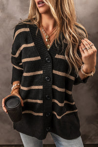 Octavia Striped Button Up Dropped Shoulder Cardigan