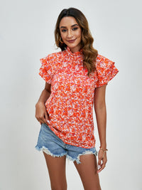 Journey Ditsy Floral Mock Neck Flounce Sleeve Blouse