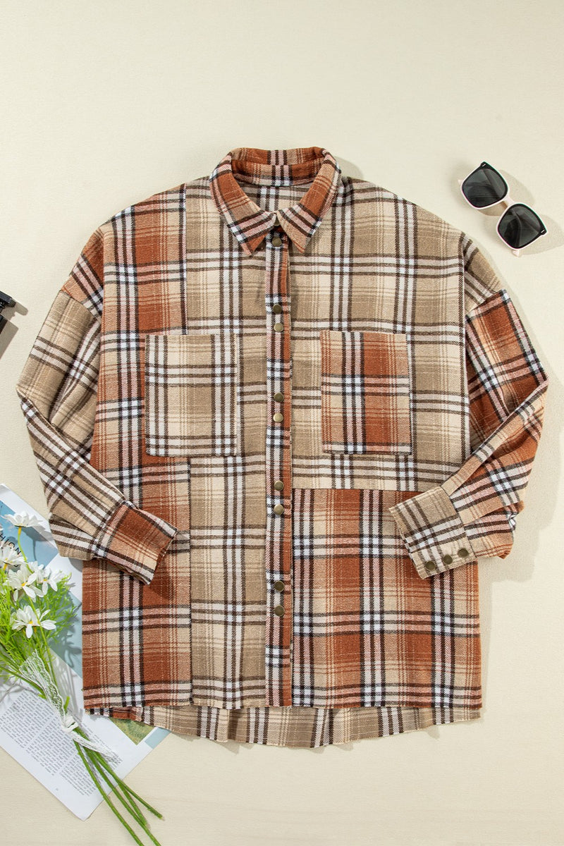 Caroline Plaid Snap Down Dropped Shoulder Shacket