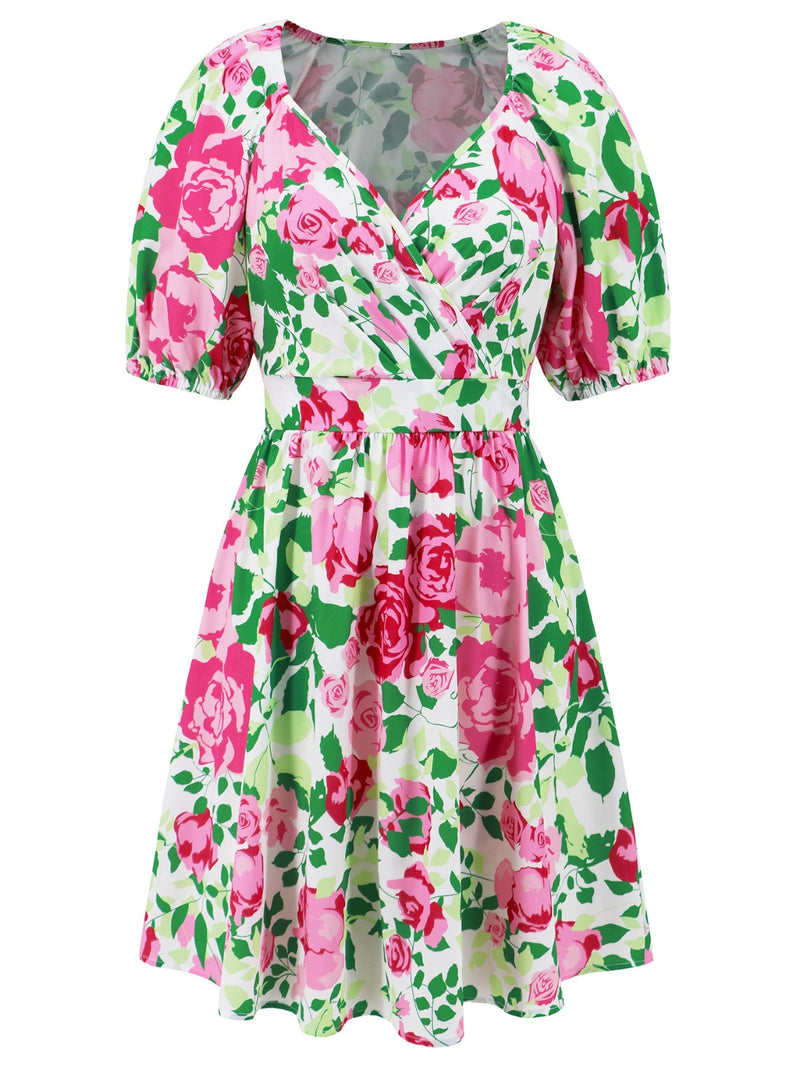 Hayley Printed Surplice Short Sleeve Dress