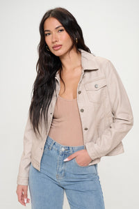 Mabel Button Down Cargo Vegan Leather Shacket