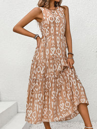 Lylah Frill Cutout Printed Round Neck Sleeveless Dress