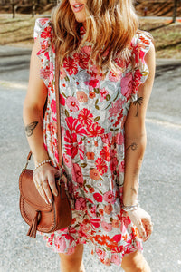 Demi Ruffled Printed Mock Neck Dress