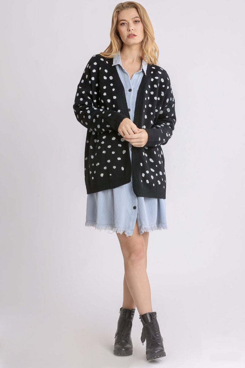 Gemma Polka Dot Open Front Drop Shoulder Cardigan