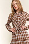 Sienna Plaid Tiered Midi Shirt Dress