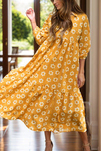 Sloan Floral Collared Neck Three-Quarter Sleeve Dress