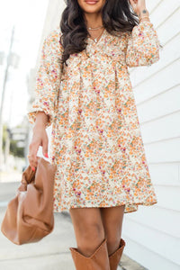 Nyra Printed V-Neck Balloon Sleeve Mini Dress