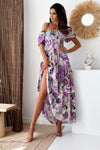 Malaysia Smocked Printed Short Sleeve Maxi Dress