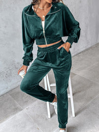 Cecelia Zip Up Long Sleeve Cropped Top and Joggers Set