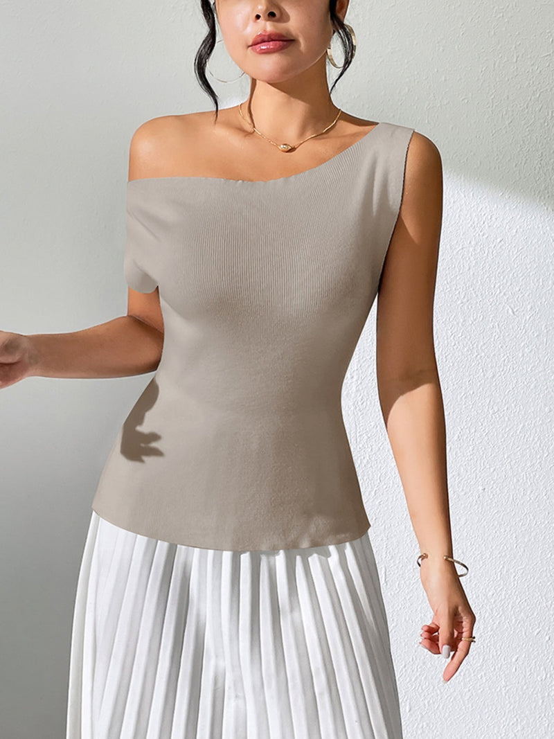 Rachel Single Shoulder Short Sleeve Knit Top