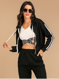 Addilyn Drawstring Side Stripe Zip Up Hooded Top and Pants Set