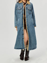 Rose Pocketed Button Up Denim Jacket with Fur Lining