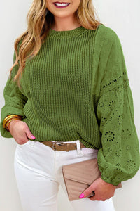 Valentina Eyelet Round Neck Drop Shoulder Sweater