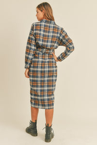 Lyric Plaid Flannel Front Tie Button Down Shirt Dress