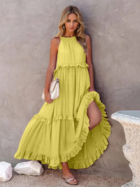 Zahra Ruffled Sleeveless Tiered Maxi Dress with Pockets