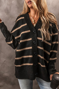 Octavia Striped Button Up Dropped Shoulder Cardigan