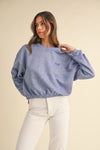 Danielle Round Neck Letter Embroidery Crop Sweatshirt