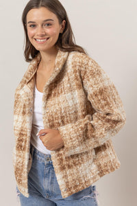 Malayah Plaid Collared Neck Boucle Jacket with Pockets