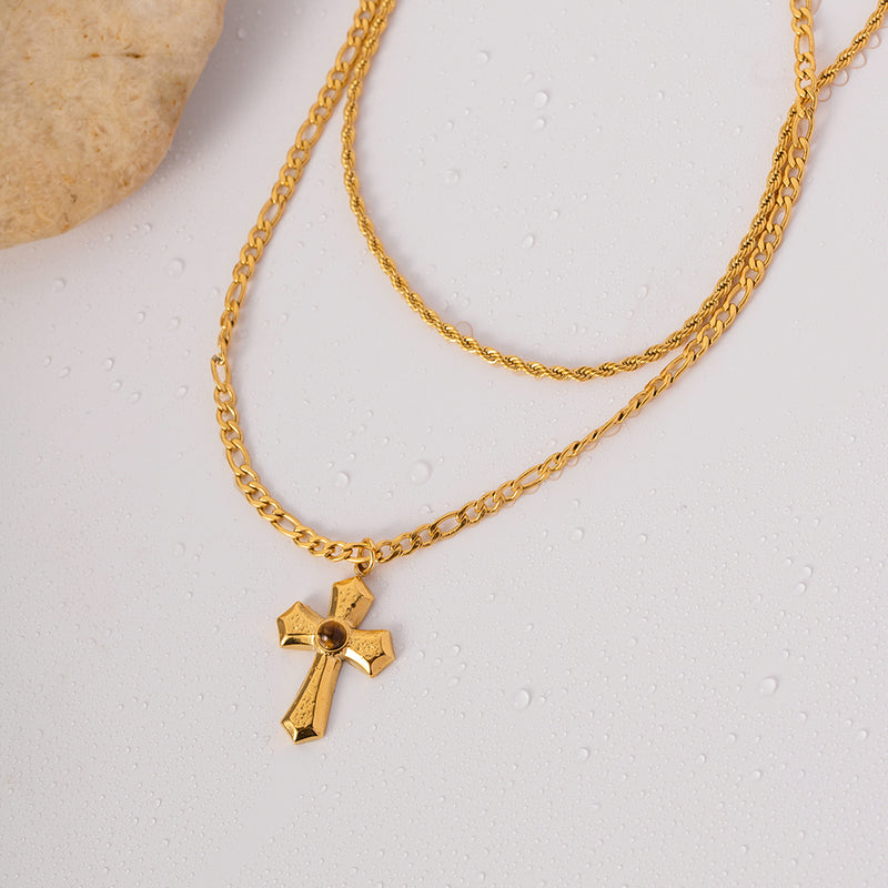 Aliana 18K Gold-Plated Double Layered Cross Necklace