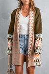 Autumn Geometric Open Front Long Sleeve Cardigan