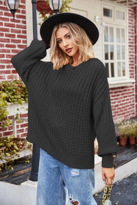 Reagan Ribbed Drop Shoulder Lantern Sleeve Sweater