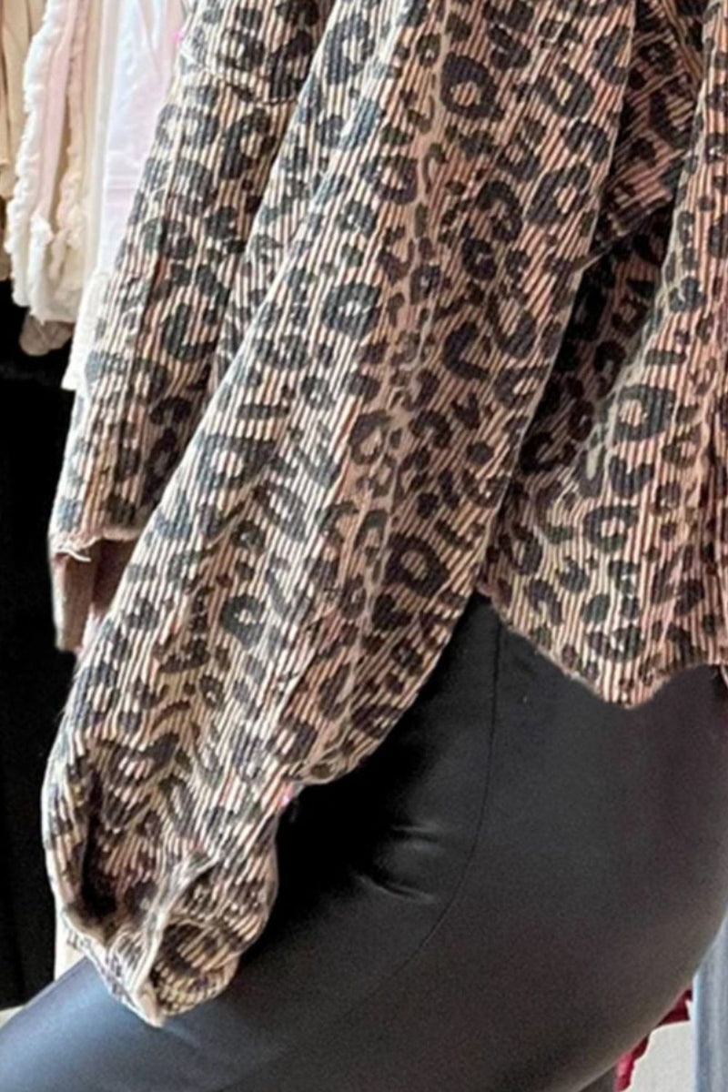 Ryleigh Leopard Button Down Long Sleeve Jacket