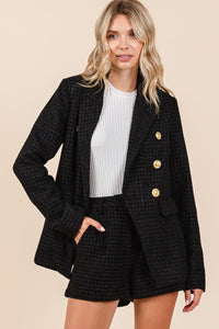 Zora Plaid Texture Double-Breasted Long Sleeve Blazer