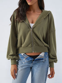 Lara Drawstring Zip Up Long Sleeve Hoodie