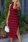 Ariya Slit Striped Round Neck Sleeveless Midi Dress