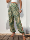 Elowyn Smocked Slit Printed High Waist Pants