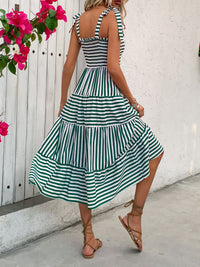 Georgina Smocked Striped Square Neck Midi Dress