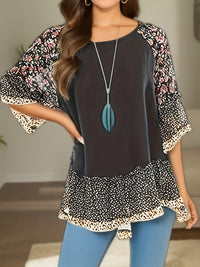 Rosalie Frill Printed Round Neck Half Sleeve Blouse