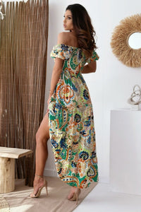 Malaysia Smocked Printed Short Sleeve Maxi Dress