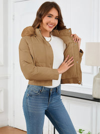 Kiana Pocketed Long Sleeve Cropped Hooded Winter Jacket