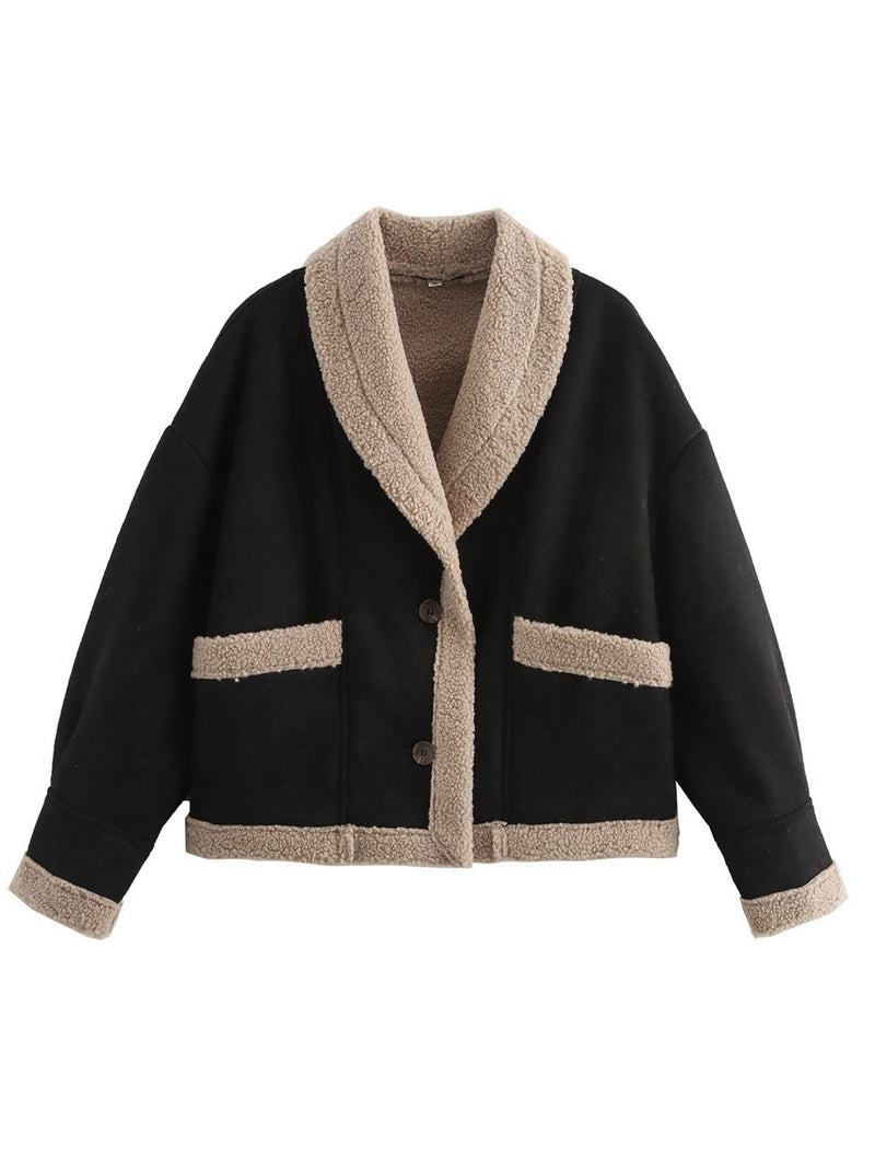 Raina Fuzzy Collared Neck Long Sleeve Jacket