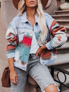 Mylah Geometric Button Up Long Sleeve Denim Jacket