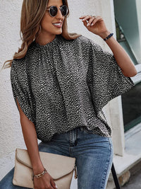 Serena Tied Printed Mock Neck Half Sleeve Blouse